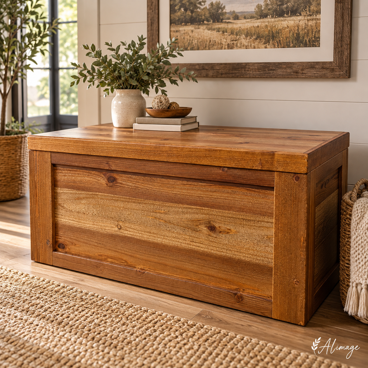 Handcrafted Cedar Chest: Rustic Farmhouse 33 Inch Wooden Storage Trunk
