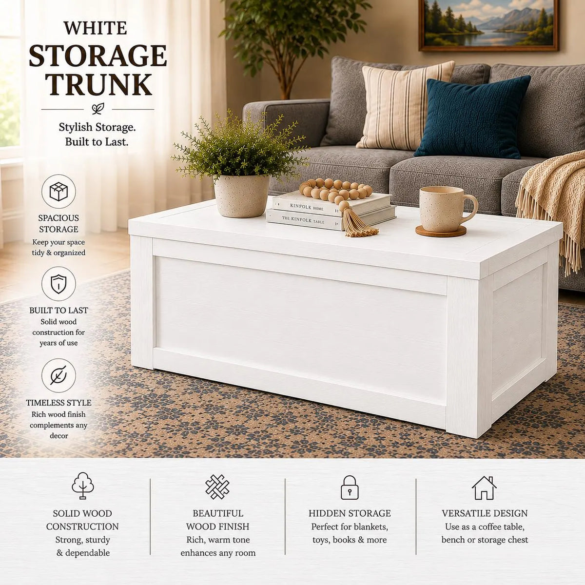 Handcrafted Cedar Chest: Rustic Farmhouse 33 Inch Wooden Storage Trunk Custom Color