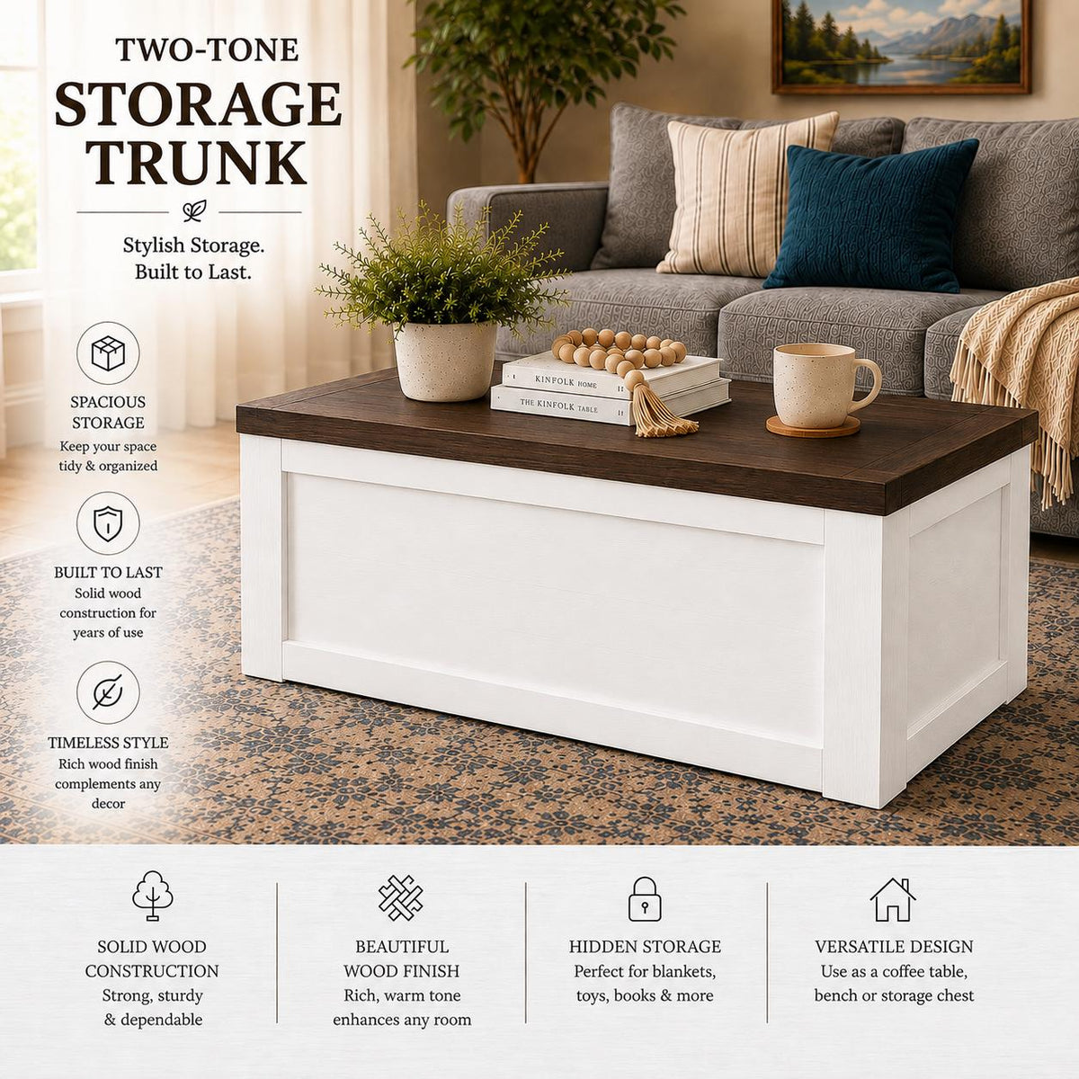 Handcrafted  Two-Tone Cedar Chest: Rustic Farmhouse Wooden Storage Trunk