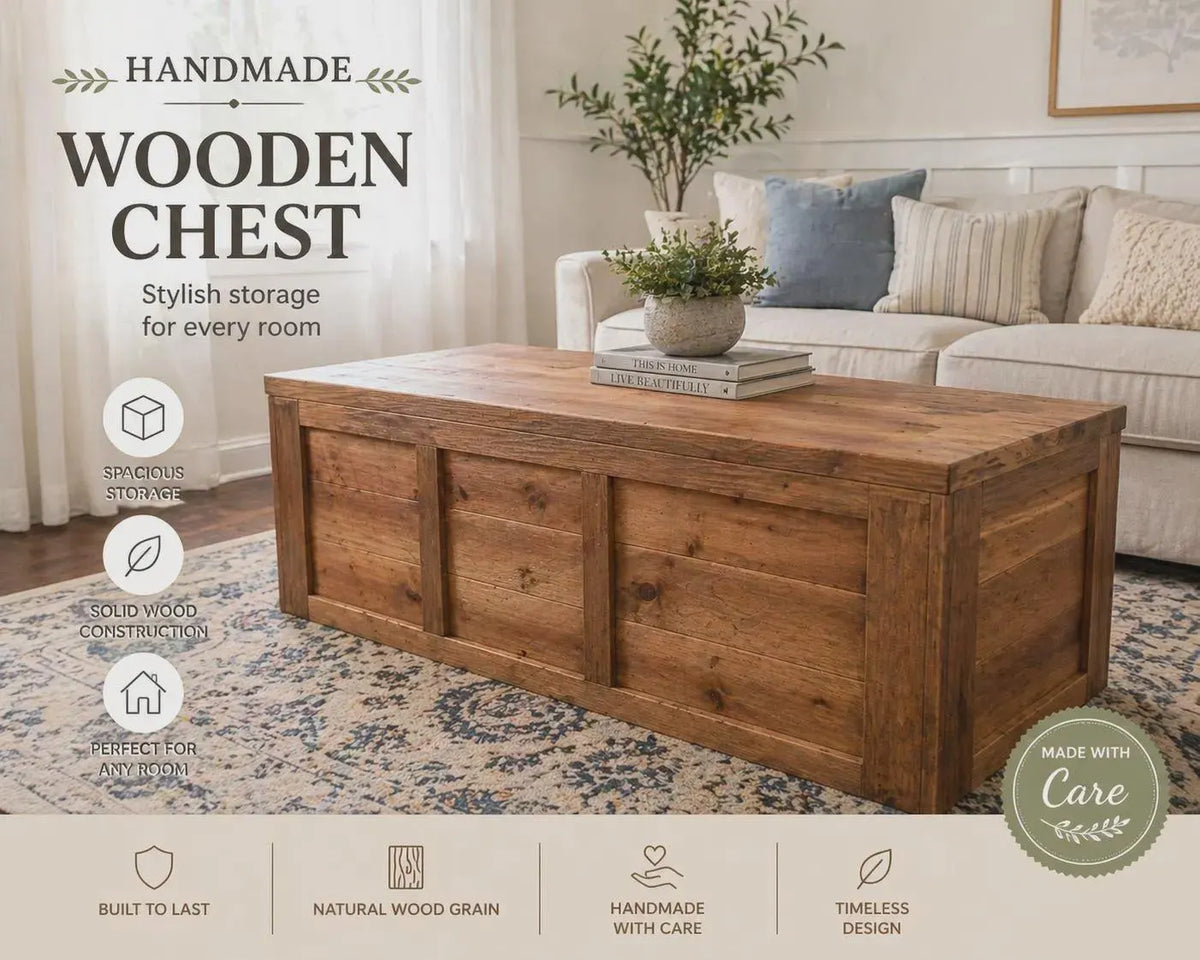 Handcrafted 47 Inch Cedar Chest: Rustic Farmhouse Wooden Storage Trunk