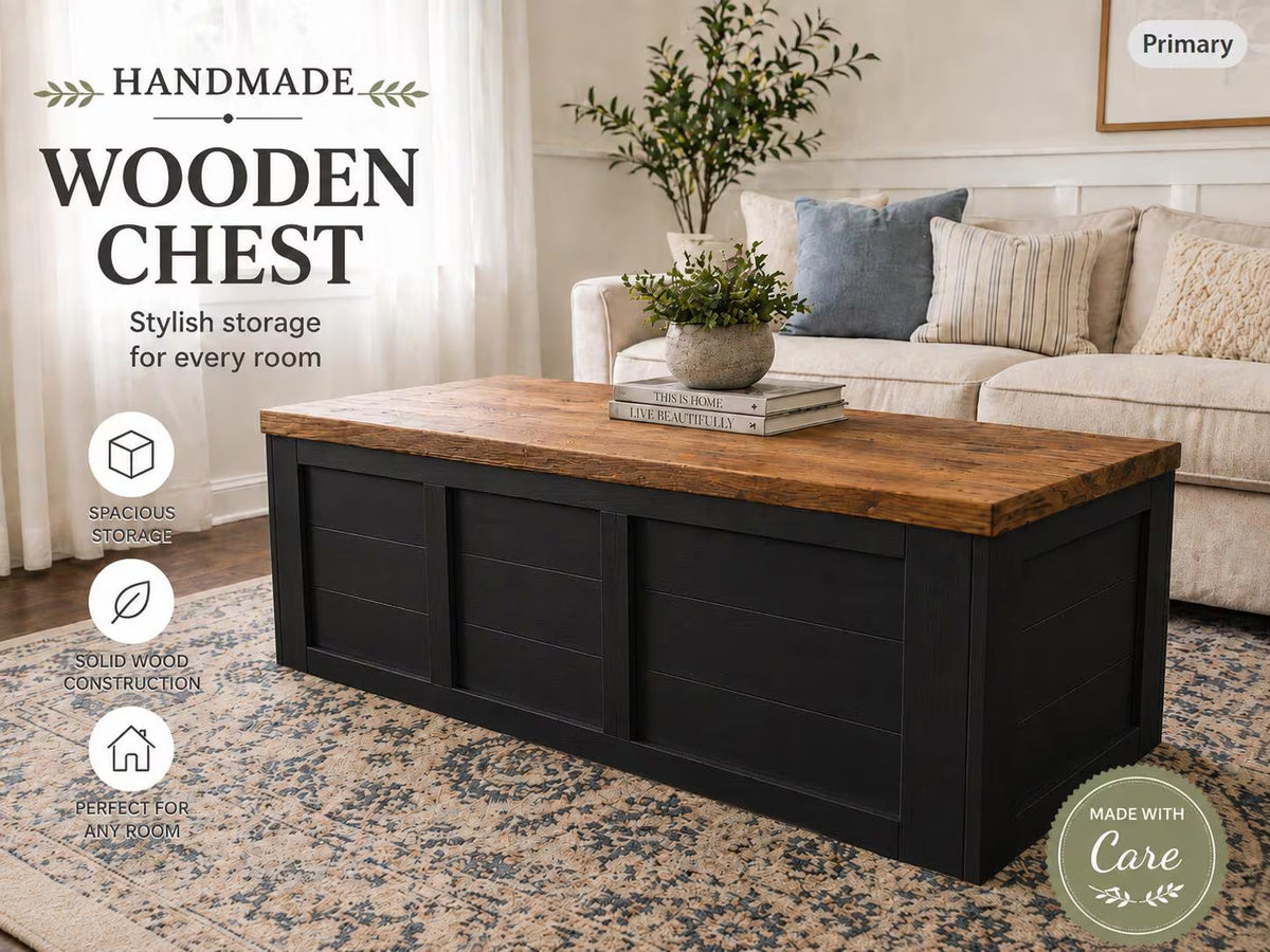 Handcrafted  Two-Tone Cedar Chest: Rustic Farmhouse Wooden Storage Trunk