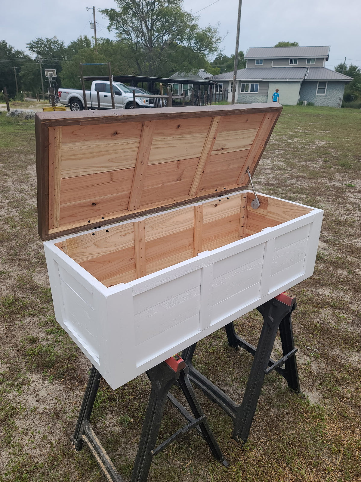 Handcrafted  Two-Tone Cedar Chest: Rustic Farmhouse Wooden Storage Trunk